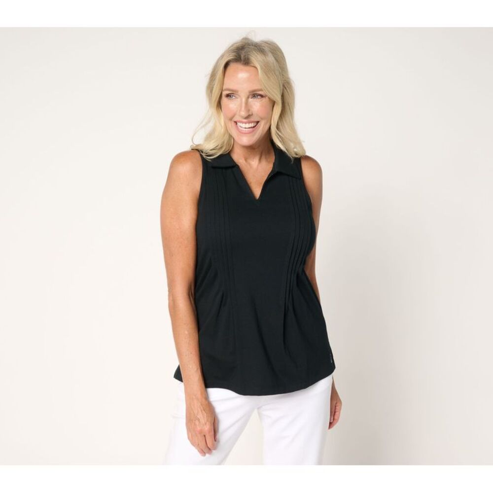Cuddl Duds Women's Top Sz S Cottonwear+ Collared Tank Black A683727